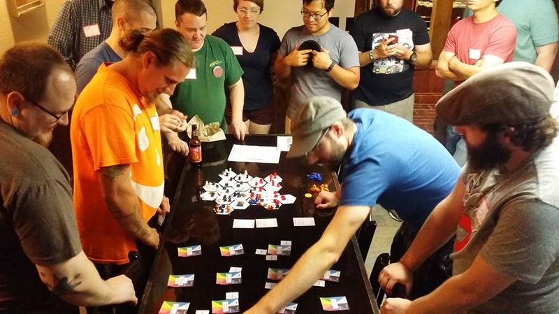 The first public Night Falls playtesting event held at the Malted Meeple in 2016.